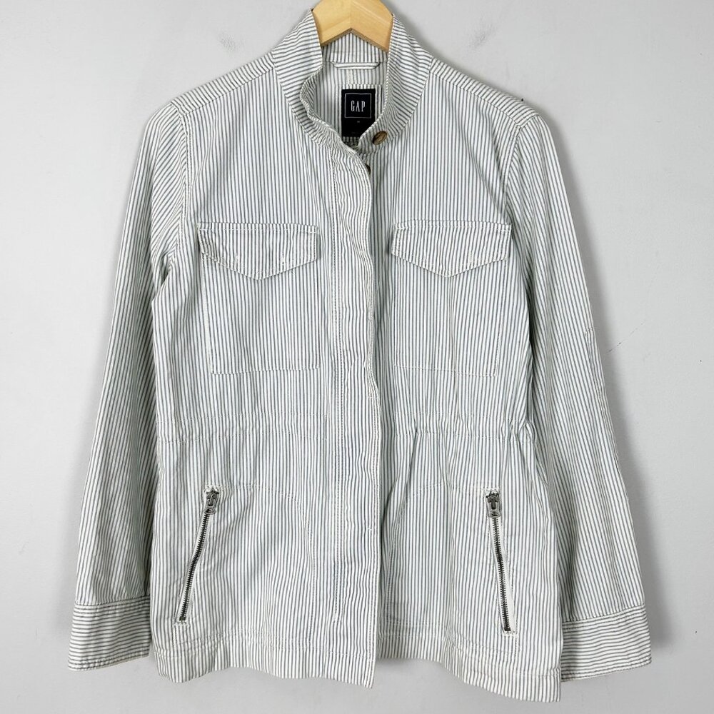 Gap Blue Striped Utility Jacket Spring Beachy Coastal Yachty Size Medium Women's